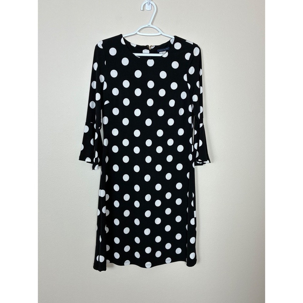 Tommy Hilfiger Black White Polka Dot Dress with Trumpet Sleeves Size 6